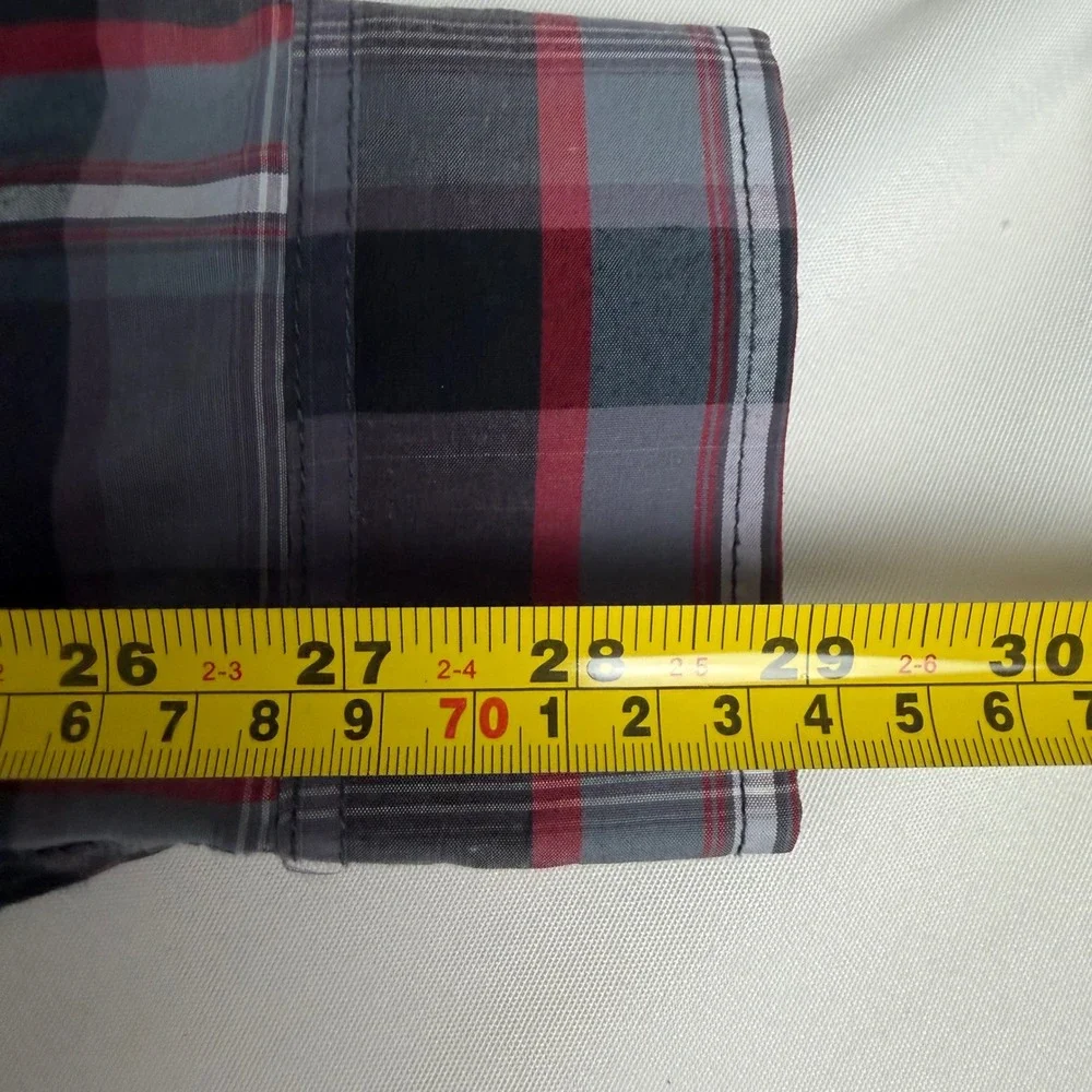 Coevals Club Mens Western Shirt Grey Red Black Plaid Snap Button Long Sleeve L
